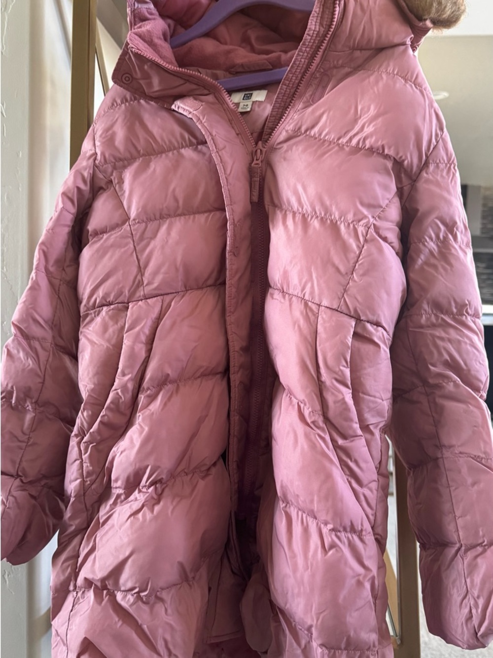 Uniqlo Girls Pink Quilted Puffer Hoodie Coat